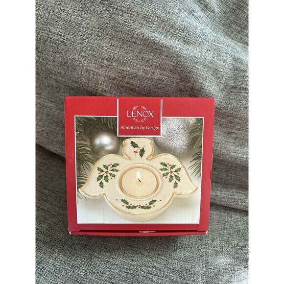 Lenox Holiday Angel Votive Candle  Traditional Holly 5” In Box - Picture 1 of 11